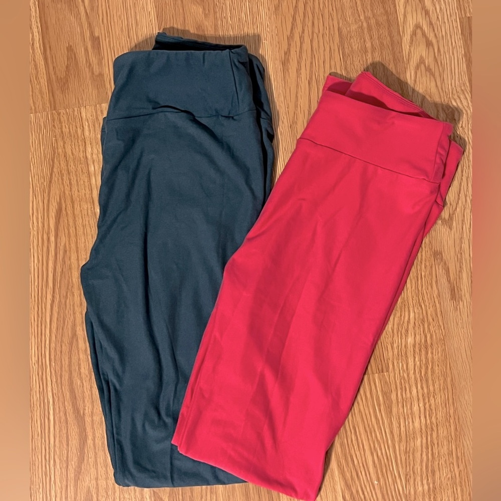 Two Pairs Solid Lularoe One Size Os Leggings Pink… - image 1